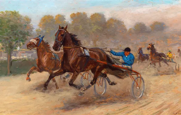 Running, Picture, Horse, Strollers, Karl Franz Bauer, The hippodrome, Carl Franz Bauer, Austrian battle artist …