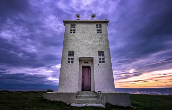 Picture sea, the sky, sunset, clouds, lighthouse, the evening, Iceland, sky