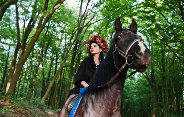 Look, girl, flowers, nature, horse, horse, makeup, walk