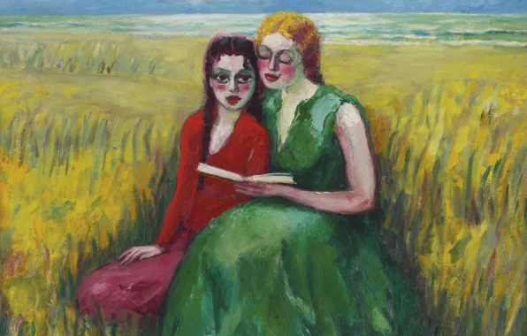 Girls, oil, book, canvas, Kees van Dongen, Fauvism, In the dunes, 1927-1930