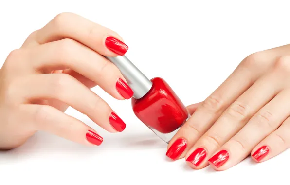Red, hands, lacquer, manicure