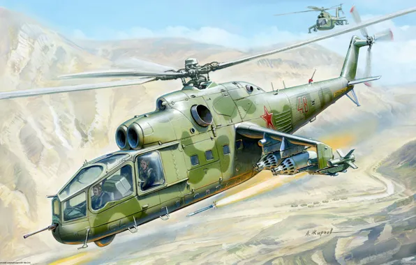 Picture aviation, figure, rocket, helicopter, mi-24, BBC, Soviet