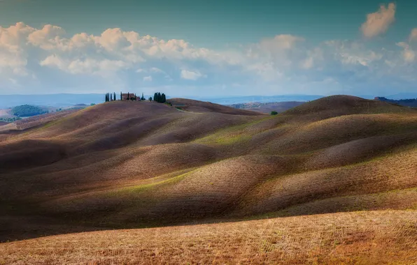 Hills, field, Italy, house, Tuscany