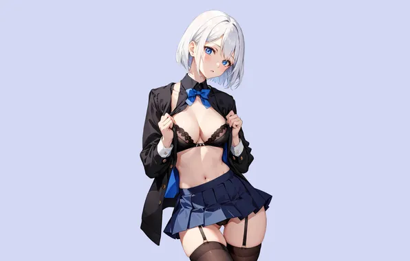 Kawaii, girl, hot, sexy, bra, boobs, black stockings, anime