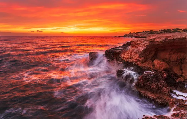 Sea, wave, the sky, stones, shore, coast, Greece