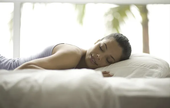 Girl, face, eyelashes, stay, bed, sleep, pillow, lips