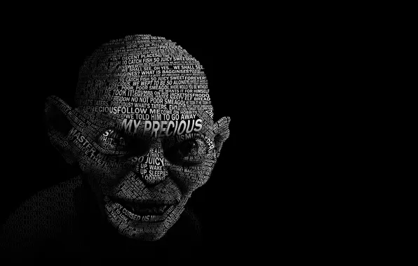 Picture face, the inscription, Gollum, The Lord of the rings, The Lord of the Rings, Gollum, …