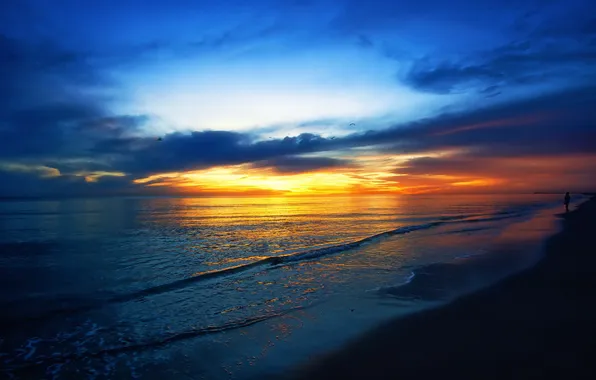 Sea, landscape, sunset