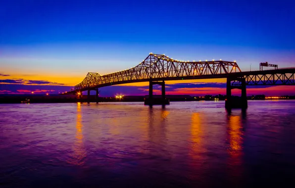 Picture night, bridge, Louisiana, Baton Rouge, Mississippi