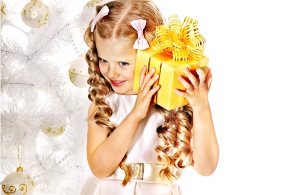 Picture children, smile, gift, tree, child, New Year, Christmas, girl