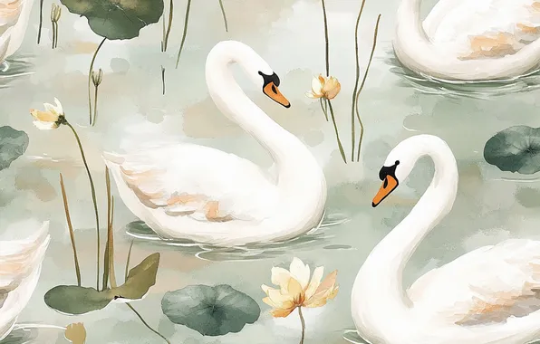 Swans, imitation painting, AI art, neural network