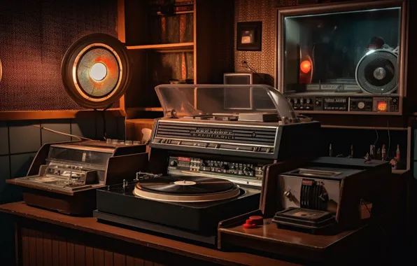 Wallpaper Retro, Music, Room, Speakers, Player, Vinyl, Record.