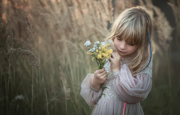 Nature, dress, girl, grass, child, a bunch, Marta Obiegla