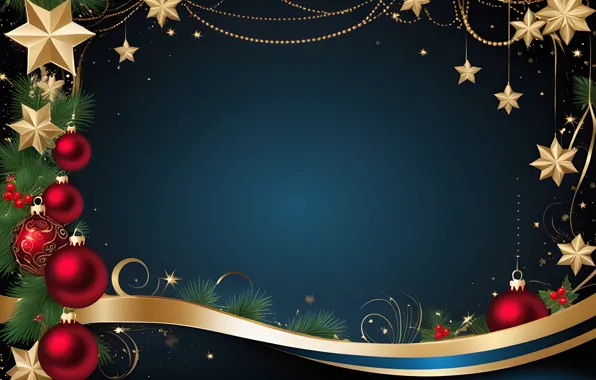 Stars, balls, branches, pattern, graphics, Christmas, tape, red