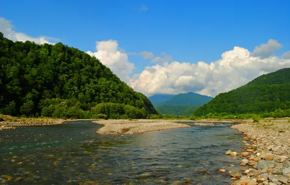 Picture mountains, river, Russia