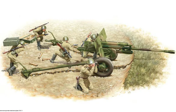 Picture weapons, war, figure, soldiers, Soviet, anti-tank gun, ZiS-3