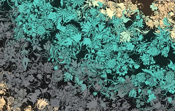 Picture flowers, yellow, abstraction, grey, background, blue, pattern, texture