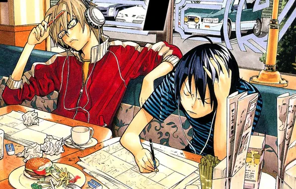 Food, headphones, Bakuman, mashiro moritaka, akito Takagi