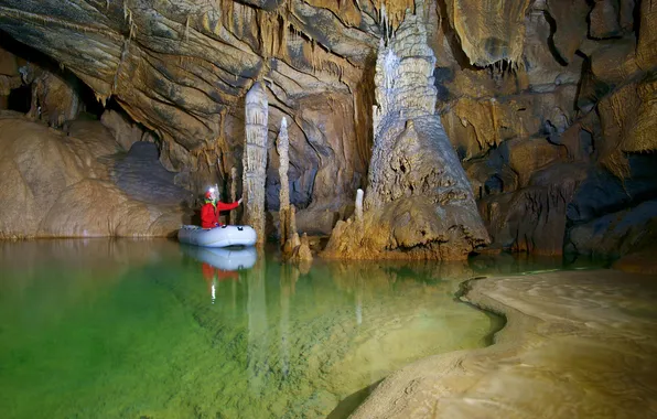 Nature, people, cave, dungeon, stalactite, stalagmite