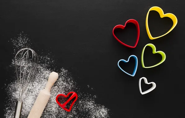 Table, holiday, heart, heart, hearts, black background, placer, heart