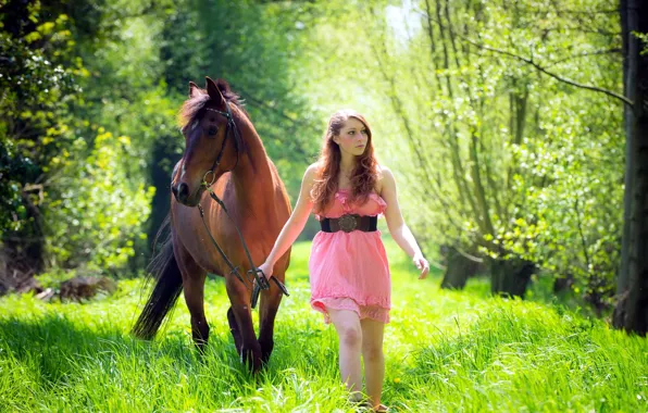 Summer, girl, horse