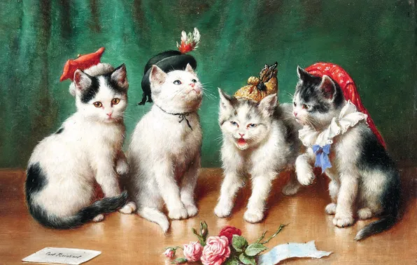 Cats, Picture, Cats, Four, Carl Reichert, Carl Reichert, Austrian artist, The Four Graces