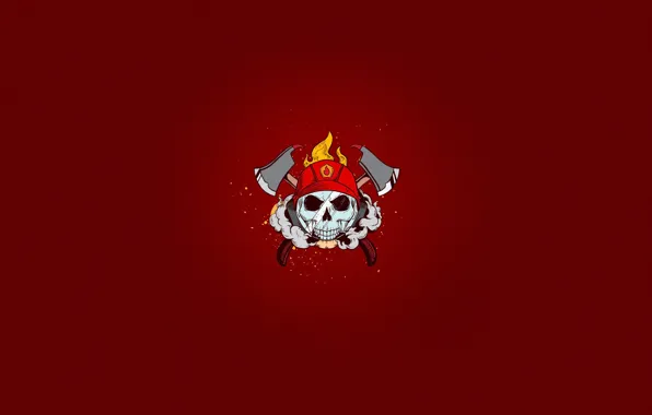 Minimalism, Skull, Smoke, Fire, Style, Helmet, Axe, Background