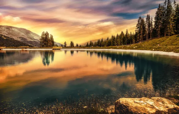 The sky, lake, reflection, treatment, Austria, Mountain lake