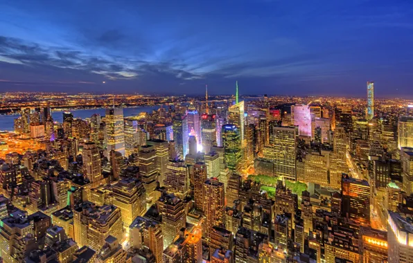 Building, New York, panorama, night city, Manhattan, skyscrapers, Manhattan, NYC