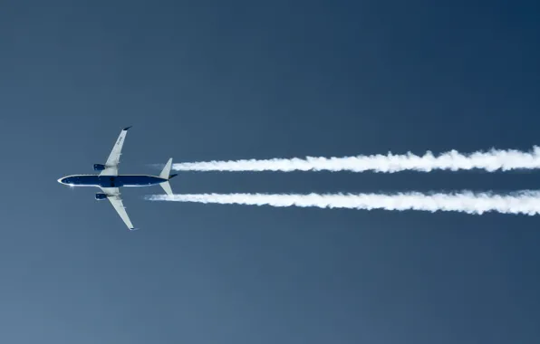 The sky, the plane, smoke trail