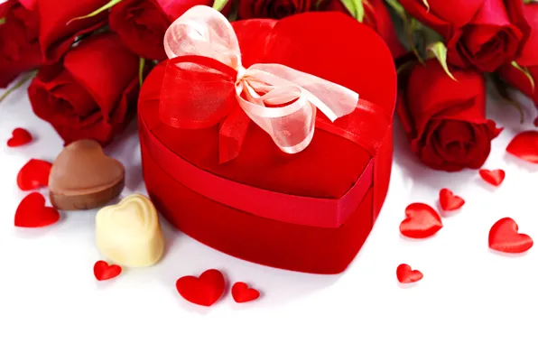 Gift, heart, chocolate, roses, bouquet, candy, love, heart