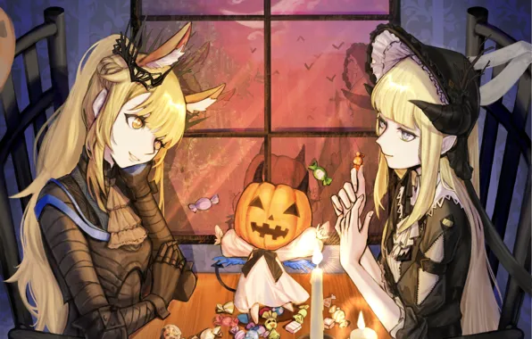 Night, girls, sweets, Halloween, Nightingale, Arknights, Blemishine
