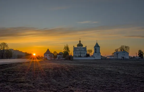 Landscape, the city, dawn, Church, architecture