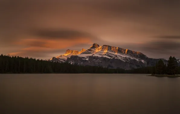 Picture forest, the sky, clouds, reflection, mountains, lake, Canada, Banff national Park