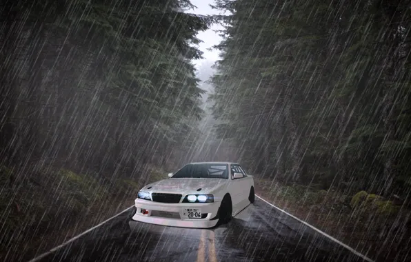 Forest, rain, photoshop, Mark II, rear-wheel drive