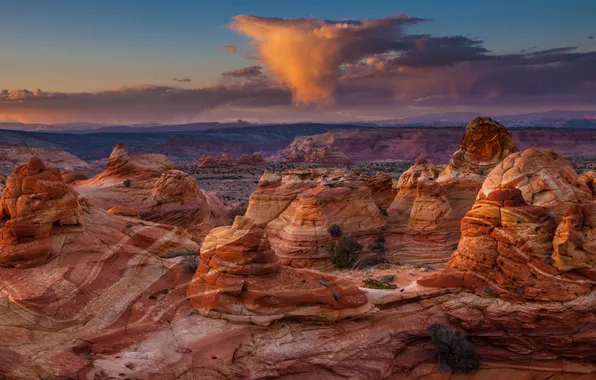 Clouds, mountains, rocks, canyons