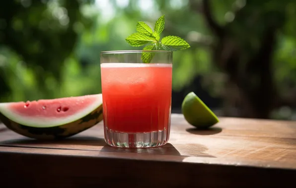Glass, watermelon, juice, digital art, watermelon, AI art, neural network, the art of artificial intelligence