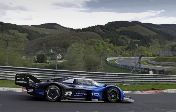 Blue, Volkswagen, prototype, side view, prototype, The Nürburgring, Nordschleife, 2019