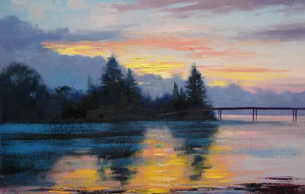 Figure, Art, Artsaus, Lake Sunset Painting
