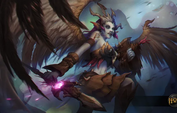 Picture girl, wings, spear, heroes of newerth, Valkyrie, Skiver Valkyrie