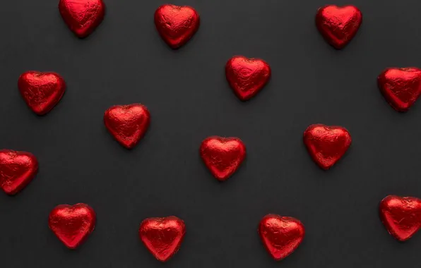 The dark background, holiday, heart, Shine, heart, candy, hearts, red