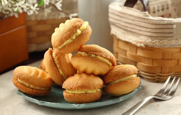 Food, cookies, cream, cakes, sweet, filling