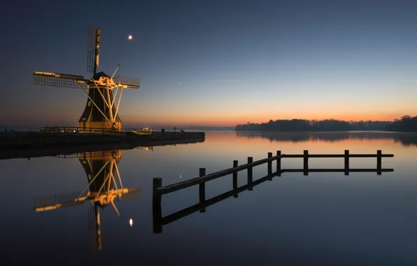 Night, mill, Netherlands, Groningen, Haren