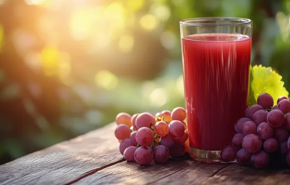 Summer, light, red, glass, table, Board, juice, grapes