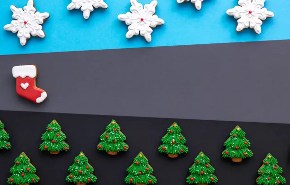 Snowflakes, texture, cookies, Christmas, New year, figures, glaze, Christmas trees
