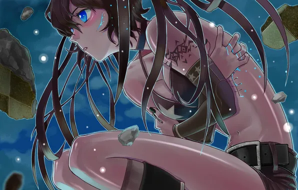 Picture girl, anime, tears, art, cuts, chain, black rock shooter, wound