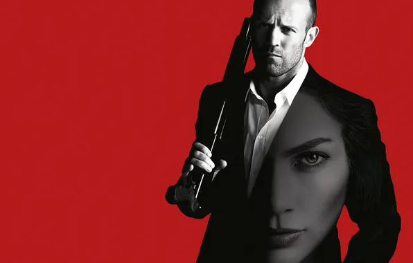 Picture red background, Parker, Jason Statham, Jason Statham, Jennifer Lopez, Parker