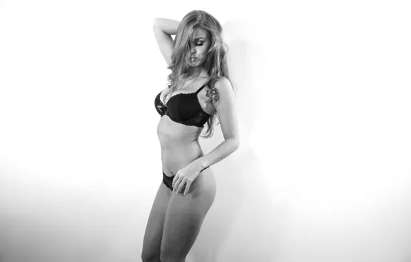 Girl, lingerie, bra, panties, woman, model, black and white, body