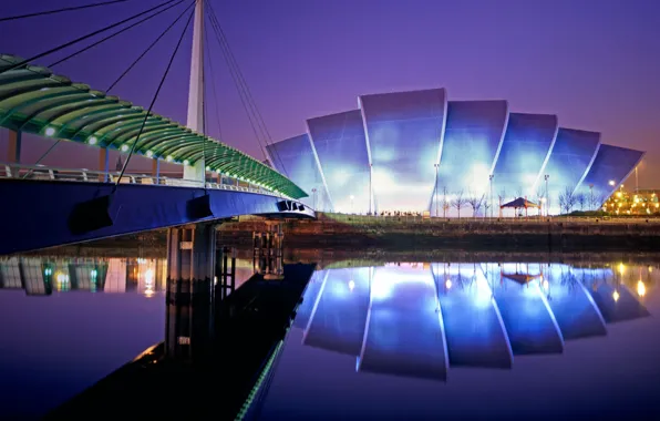 Night, lights, Scotland, Glasgow, Convention center, exhibition hall