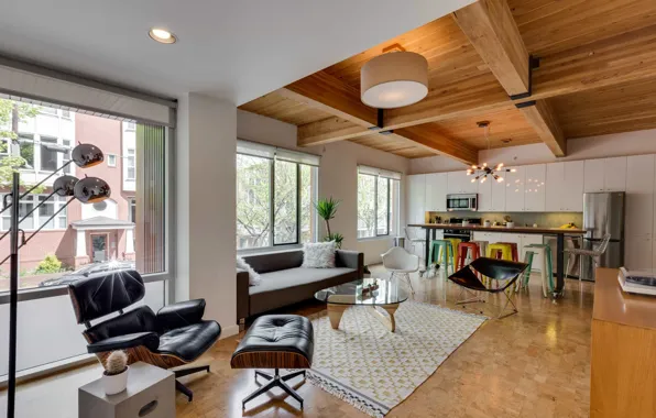 Interior, kitchen, Portland, living room, modern home